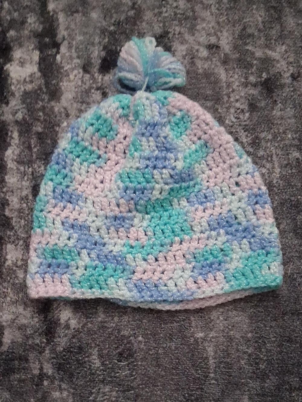 Handmade Kids Pastel Pom Pom Beanie - Blue, Mint & Pink